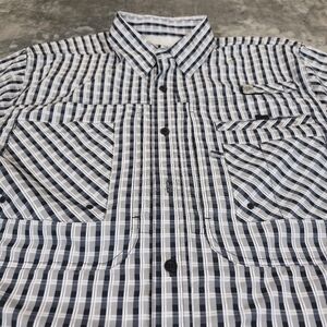 Reel Legends Fishing Button Up Shirt Checkered Plaid Size Medium Fits Lrg Black